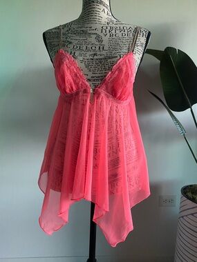 Victoria’s Secret Sheer Neon Pink Lace Babydoll Chemise!